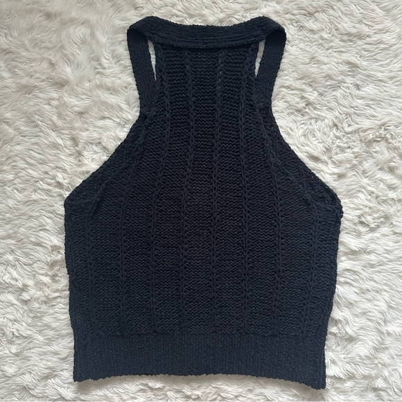 Anthropologie Pilcro Top Cable-Knit Sweater Tank Button Front Knit Black Sz M - Picture 4 of 11